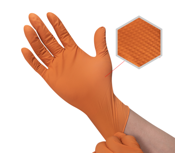 Orange Nitrile Dimond Textured Heavy Duty Gloves 9mil